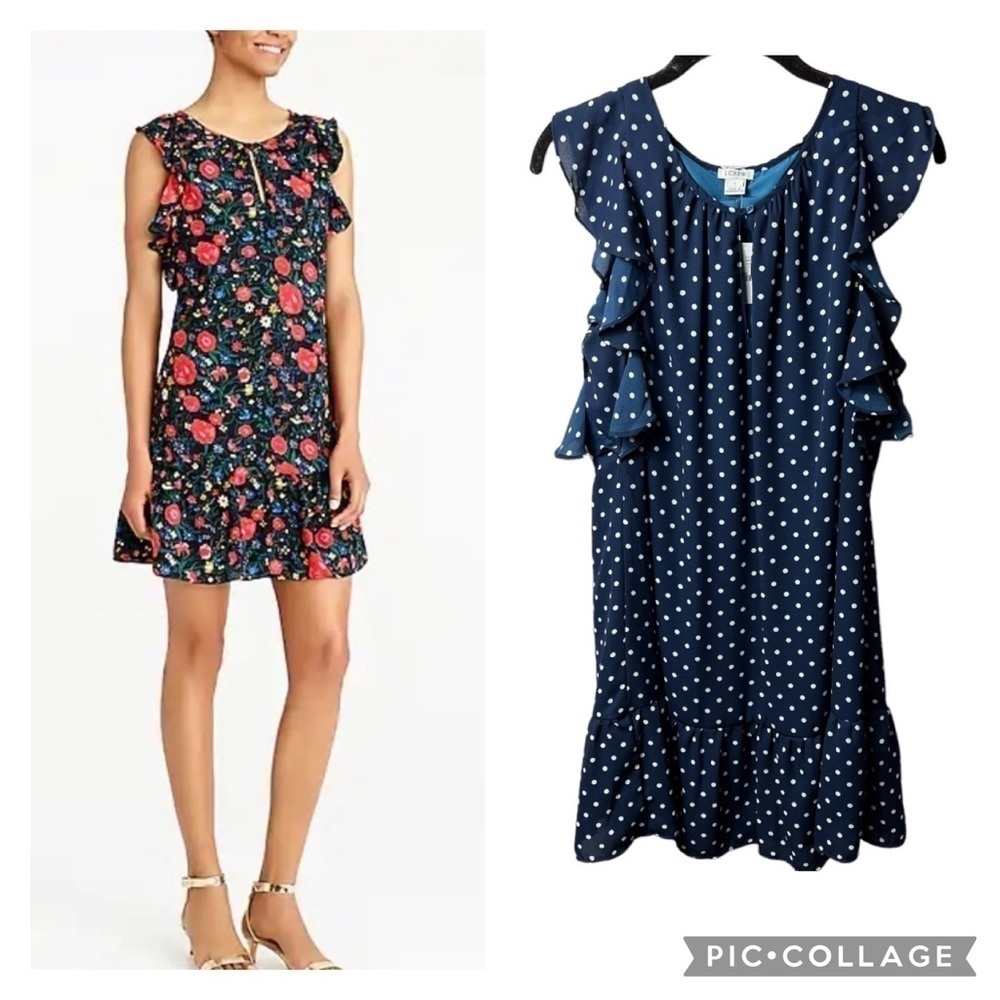 Nwt J Crew Polka Dot Printed Flutter Sleeve Dress